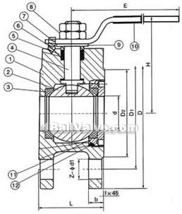 Manual wafer ball valve( ultrathin type) constructral diagram